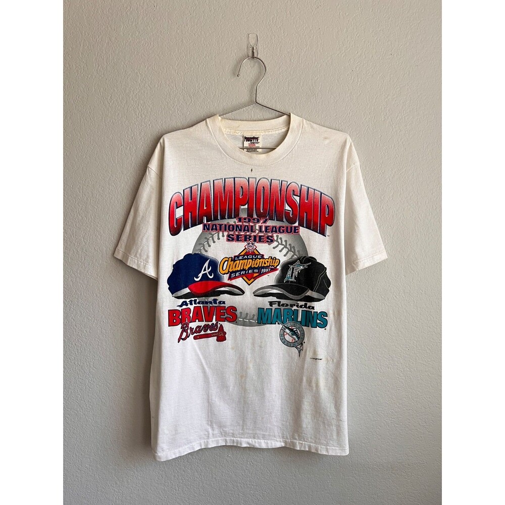Vintage MLB NLCS 1997 Championship Florida Marlins vs Atlanta Braves Tee Size XL